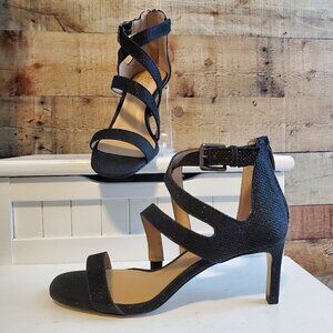 FRANCO SARTO SHIMMER BLACK DRESS SANDAL SIZE 6.